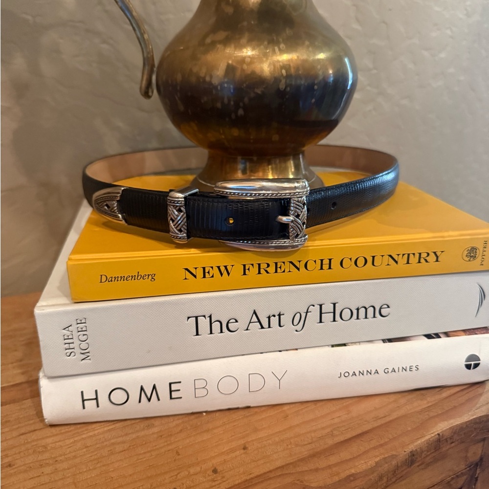 Brighton Black Leather Belt with Silver Accents